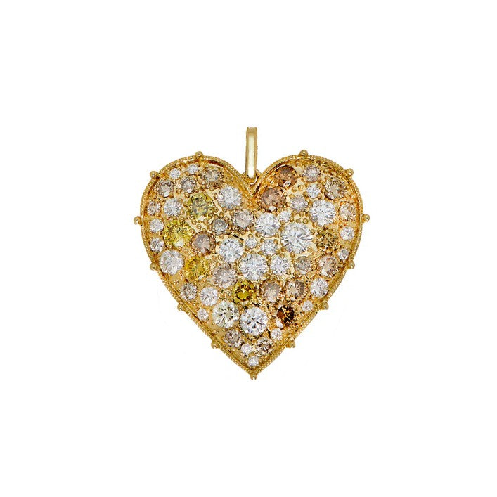 18K YELLOW GOLD LARGE MULTI-COLOR DIAMOND HEART PENDANT