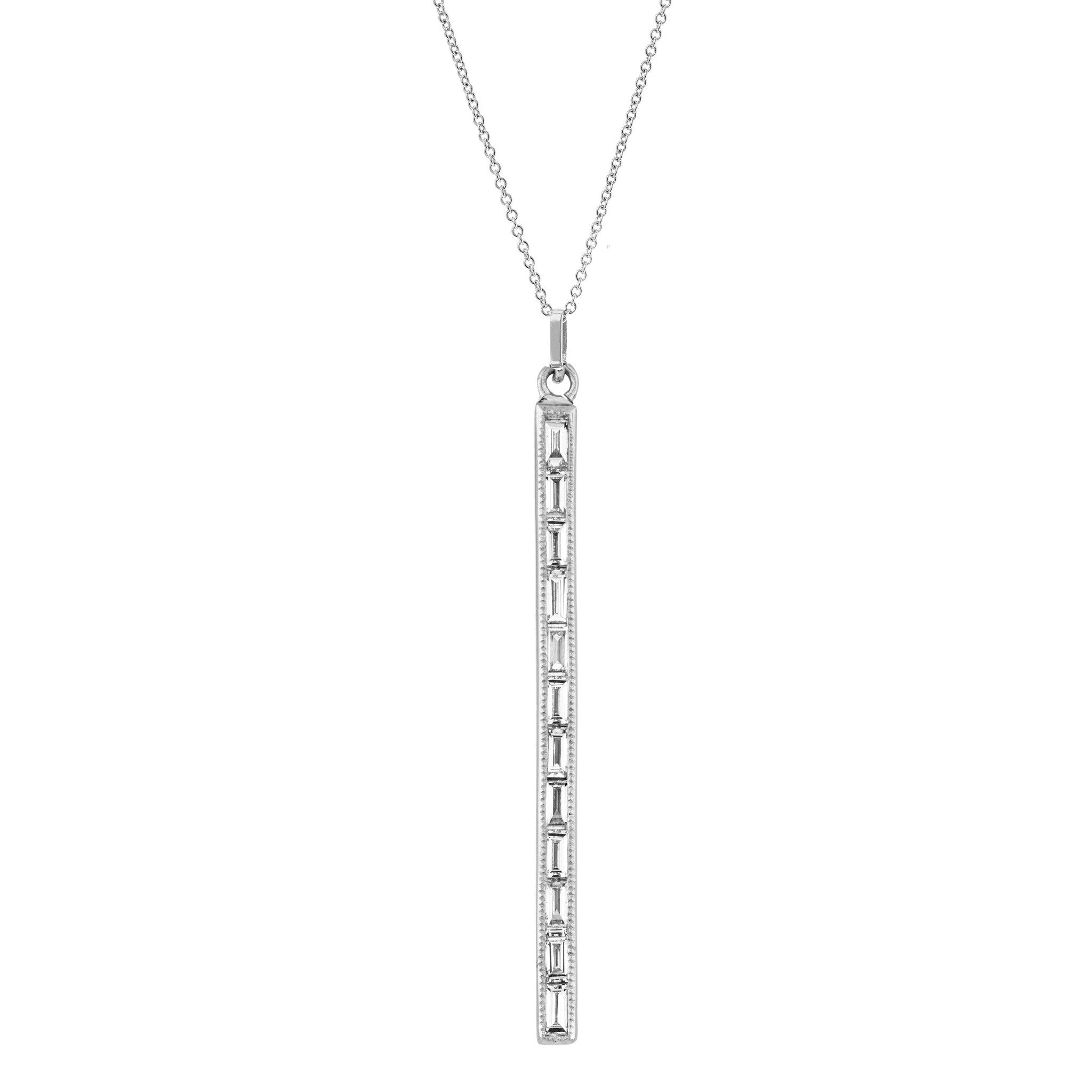 18K WHITE GOLD DIAMOND DIAMOND BAR NECKLACE