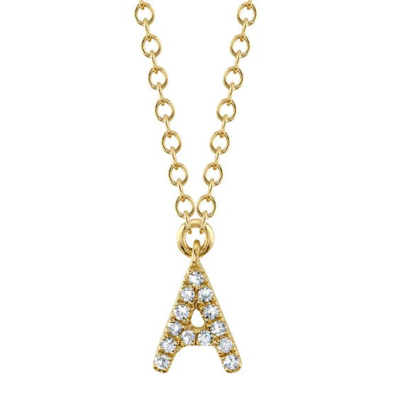 14K YELLOW GOLD DIAMOND "A" INITIAL NECKLACE