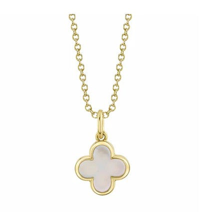 14K YELLOW GOLD MOTHER OF PEARL CLOVER NECKLACE