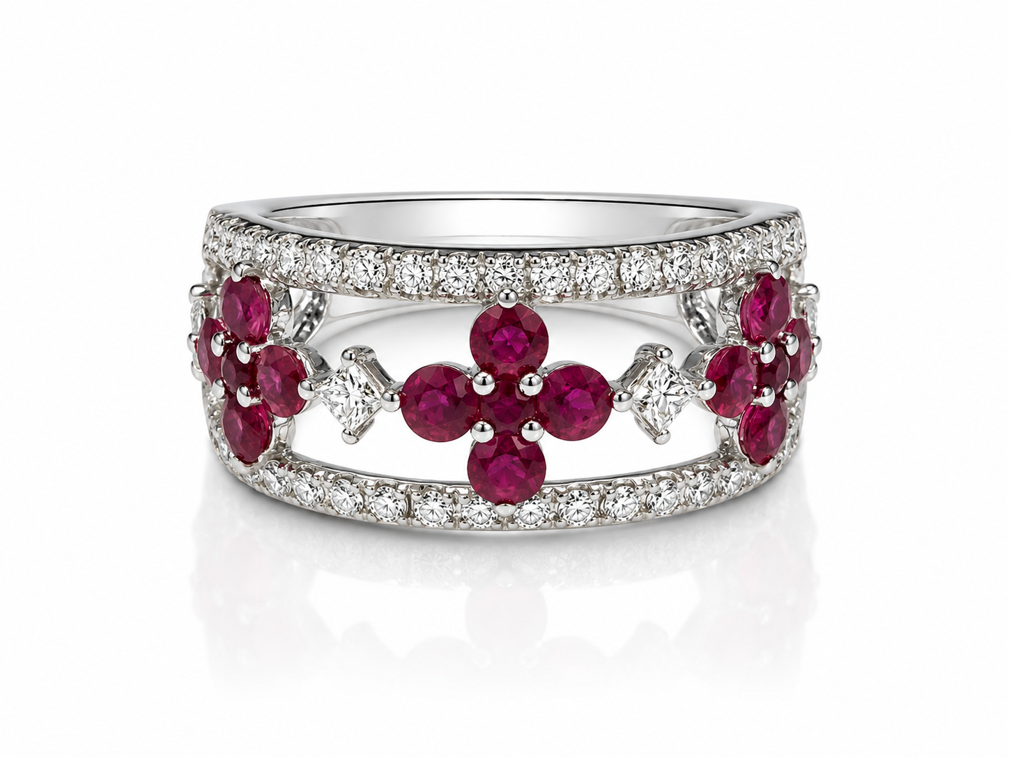 18K WHITE GOLD RUBY AND DIAMOND GENOA BAND