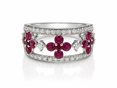 18K WHITE GOLD RUBY AND DIAMOND GENOA BAND