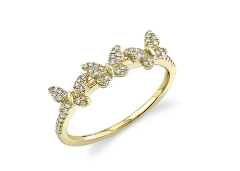14K YELLOW GOLD 0.15CT DIAMOND BUTTERFLY  RING