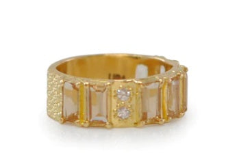 WIDE YELLOW GOLD WITH PEACH IMPERIAL TOPAZ STATIONS STACK RING
