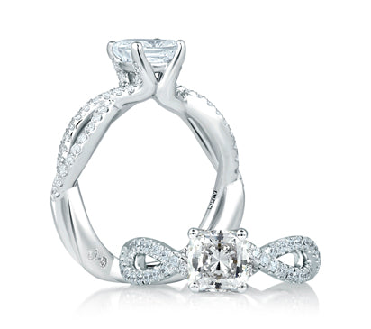 A.JAFFE SEASONS OF LOVE INFINITE CUSHION CUT ENGAGEMENT RING 0.49             (not including center