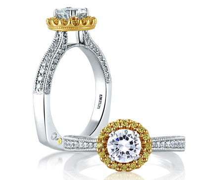 A.JAFFE ART DECO TWO TONE ROUND MILGRAIN HALO ENGAGEMENT RING 0.45             (not including cente