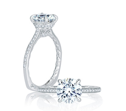 A.JAFFE QUILTED COLLECTION FOUR PRONG HAND SET PAVÉ ROUND DIAMOND QUILTED ENGAGEMENT RING 0.2