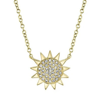 14K YELLOW GOLD DIAMOND SUN NECKLACE