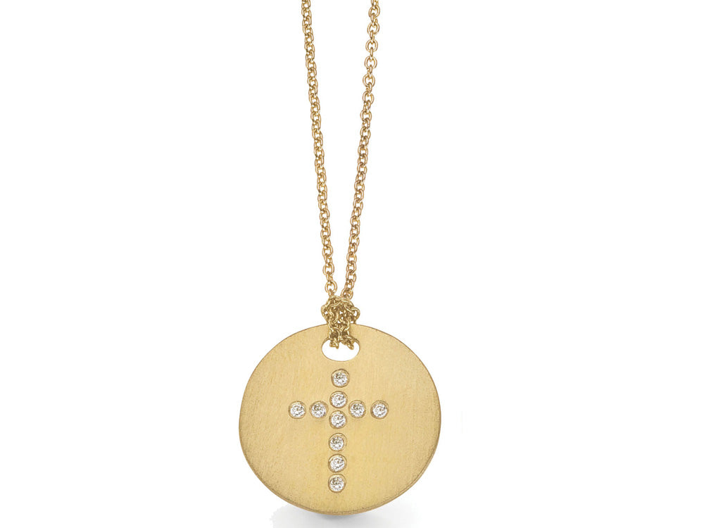 ROBERTO COIN 18K YELLOW GOLD DIAMOND INITIAL "T" DISC PENDANT FROM THE TINY TREASURES COLLECTION