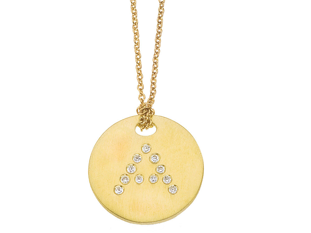ROBERTO COIN 18K YELLOW GOLD DIAMOND INITIAL "A" DISC PENDANT FROM THE TINY TREASURES COLLECTION