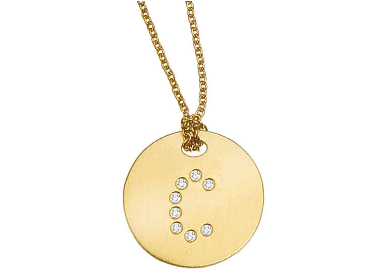 ROBERTO COIN 18K YELLOW GOLD DIAMOND INITIAL "C" DISC PENDANT FROM THE TINY TREASURES COLLECTION