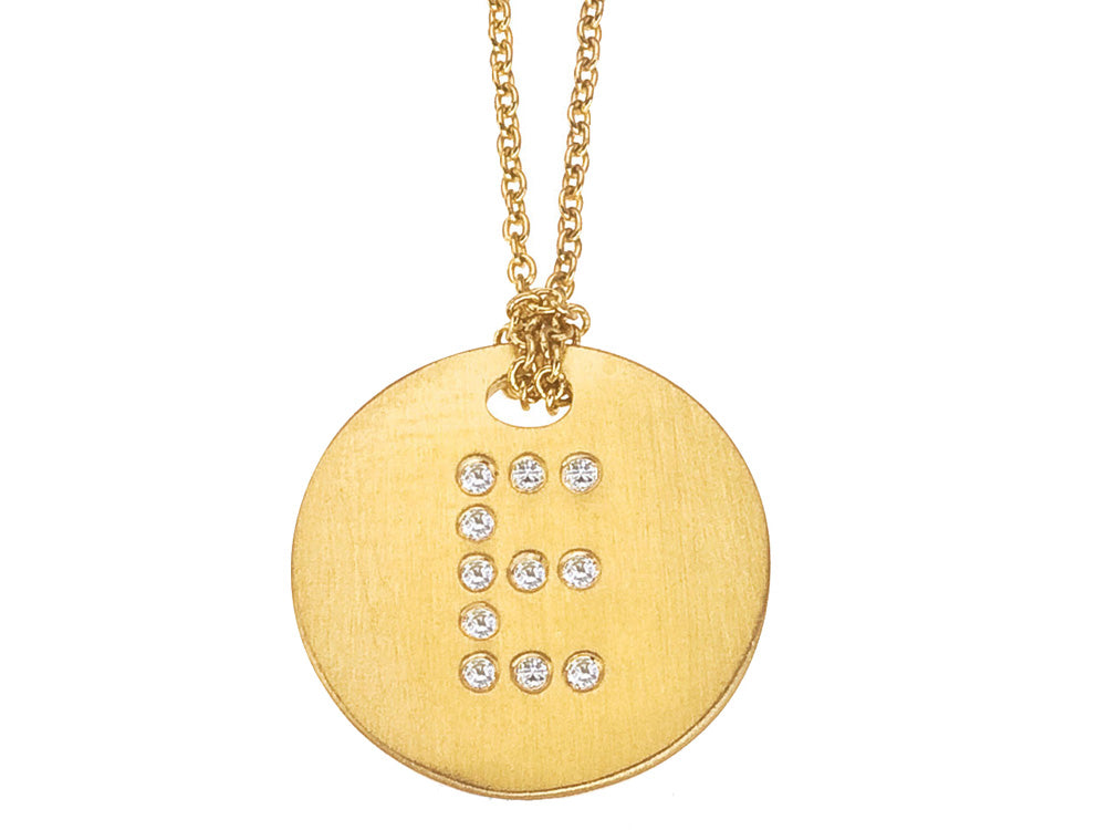 ROBERTO COIN 18K YELLOW GOLD DIAMOND INITIAL "E" DISC PENDANT FROM THE TINY TREASURES COLLECTION