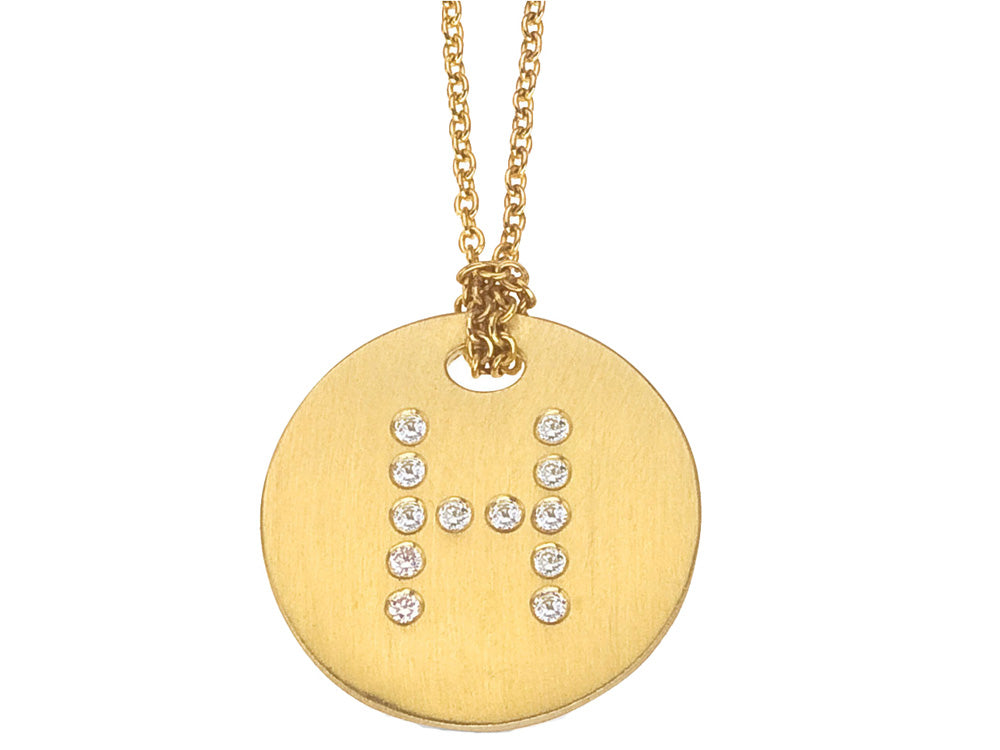 ROBERTO COIN 18K YELLOW GOLD DIAMOND INITIAL "H" DISC PENDANT FROM THE TINY TREASURES COLLECTION