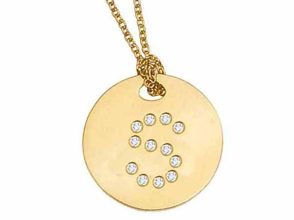 ROBERTO COIN 18K YELLOW GOLD DIAMOND INITIAL "S" DISC PENDANT FROM THE TINY TREASURES COLLECTION