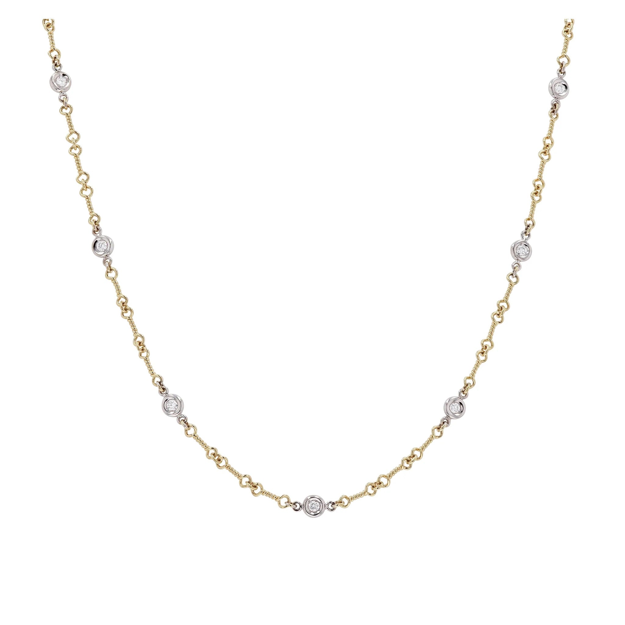 18K YELLOW AND WHITE GOLD 0.28CT SI/G DIAMOND STATION NECKLACE ON A DOGBONE LINK CHAIN FROM THE DIAMONDS BY THE INCH COLLECTION