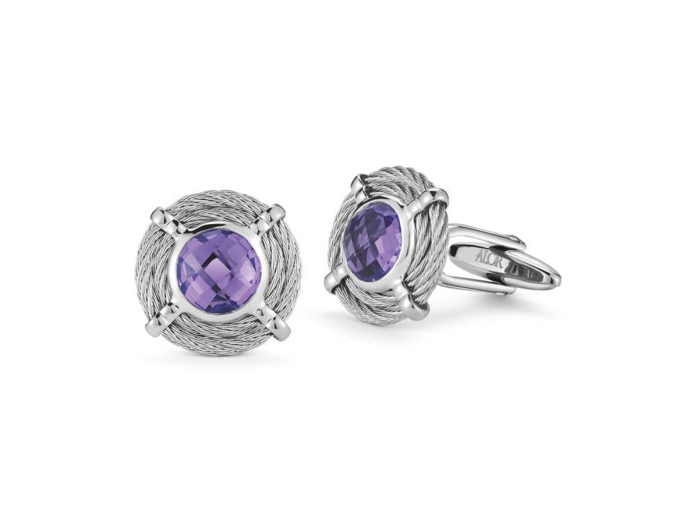 Alor Grey cable 2 row 2.0mm with Amethyst and stainless steel. Imported.