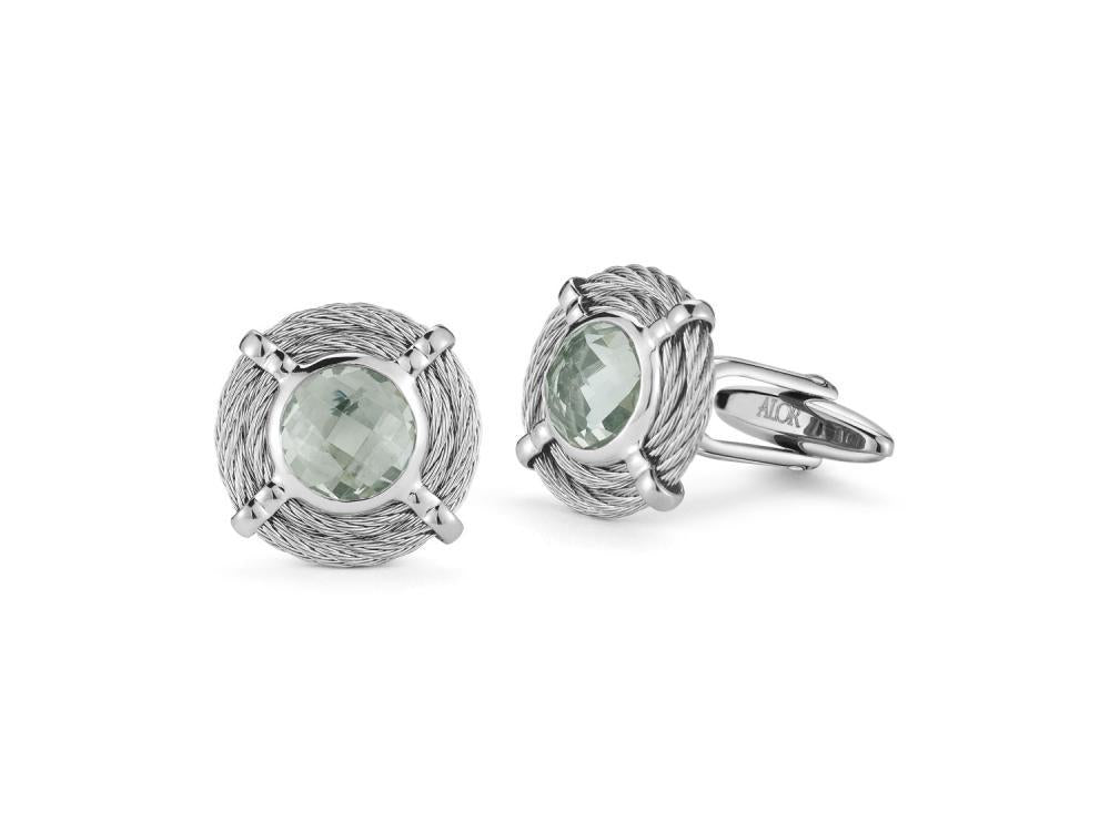 Alor Grey cable 2 row 2.0mm with Green Amethyst, stainless steel. Imported.