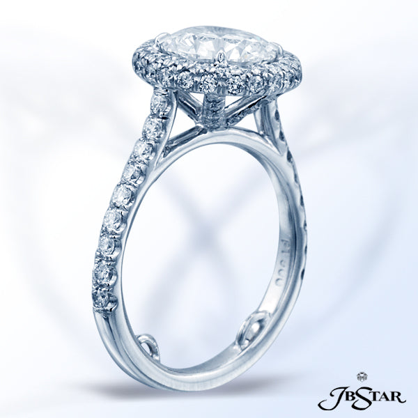 JB STAR CLASSIC ENGAGEMENT RING FEATURING A 1.73CT ROUND DIAMOND CENTER, IN A HALO SETTING WITH PAVÃ