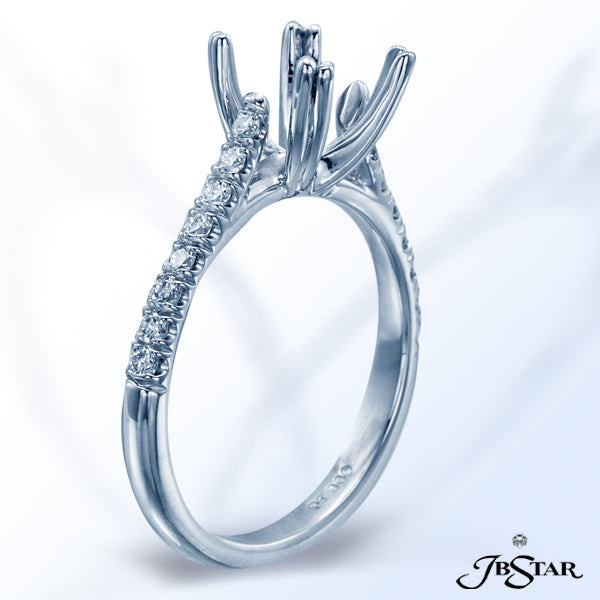 JB STAR DIAMOND SEMI-MOUNT PAVE SETTING TO ACCOMMODATE A ROUND OR CUSHION SHAPED CENTER. PLATINUMD