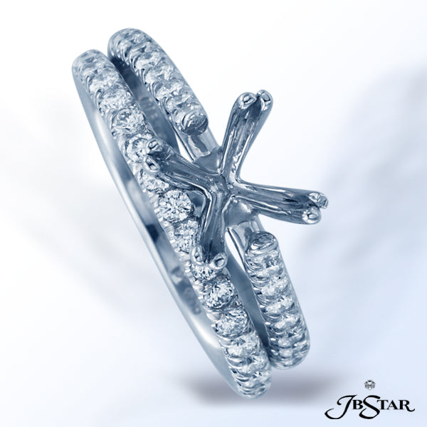 JB STAR PLATINUM DIAMOND WEDDING BAND HANDCRAFTED WITH A SINGLE ROW OF MICRO PAVE. FEATURED WITH THE