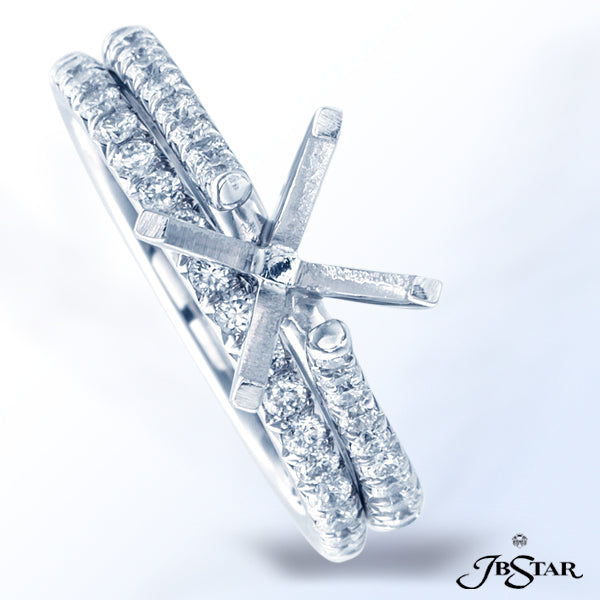 JB STAR PLATINUM DIAMOND WEDDING BAND HANDCRAFTED WITH A SINGLE ROW OF MICRO PAVE. FEATURED WITH THE