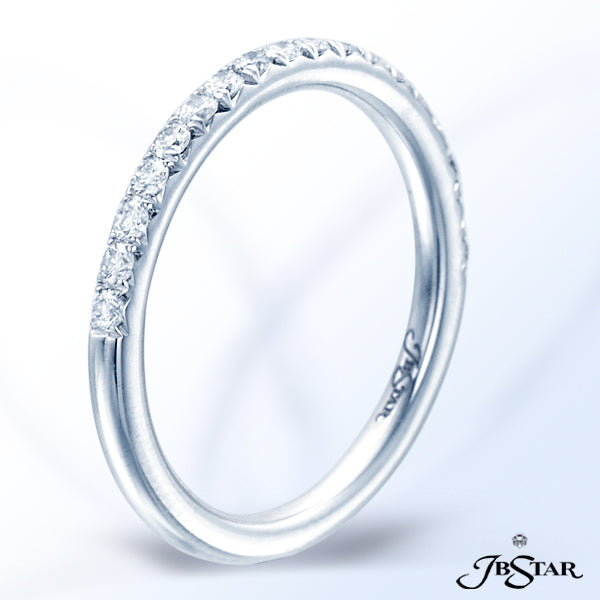 JB STAR PLATINUM DIAMOND WEDDING BAND HANDCRAFTED WITH A SINGLE ROW OF MICRO PAVE. FEATURED WITH THE