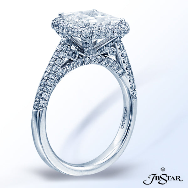 JB STAR GORGEOUS PRINCESS-CUT DIAMOND ENGAGEMENT RING ENHANCED BY MICRO PAVE AND HANDCRAFTED IN PLAT