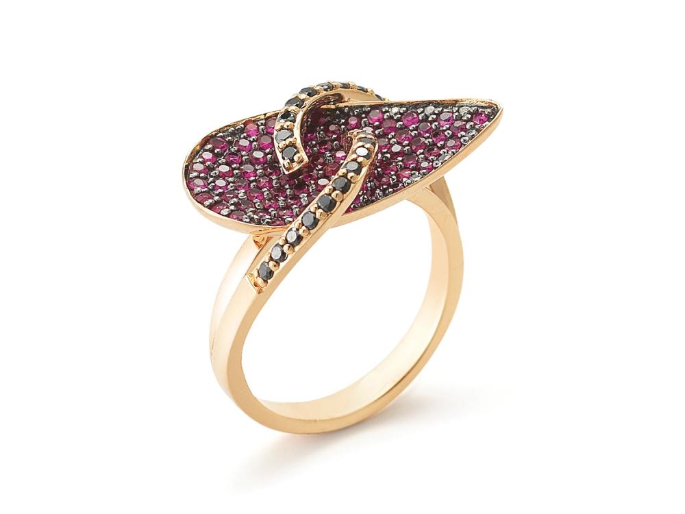 Alor 18 karat Rose Gold and 0.22 total carat weight Black Diamonds, 1.23 total carat weight Ruby. Imported.