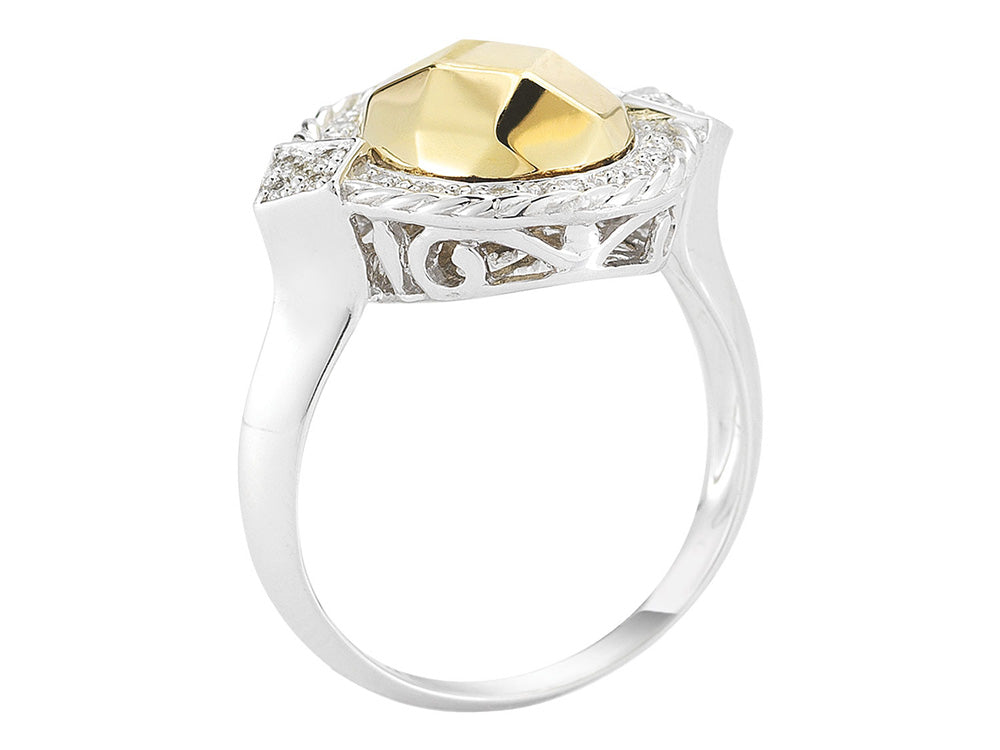Alor 18 karat faceted Yellow Gold and White Gold and 0.12 total carat weight Diamonds. Imported.