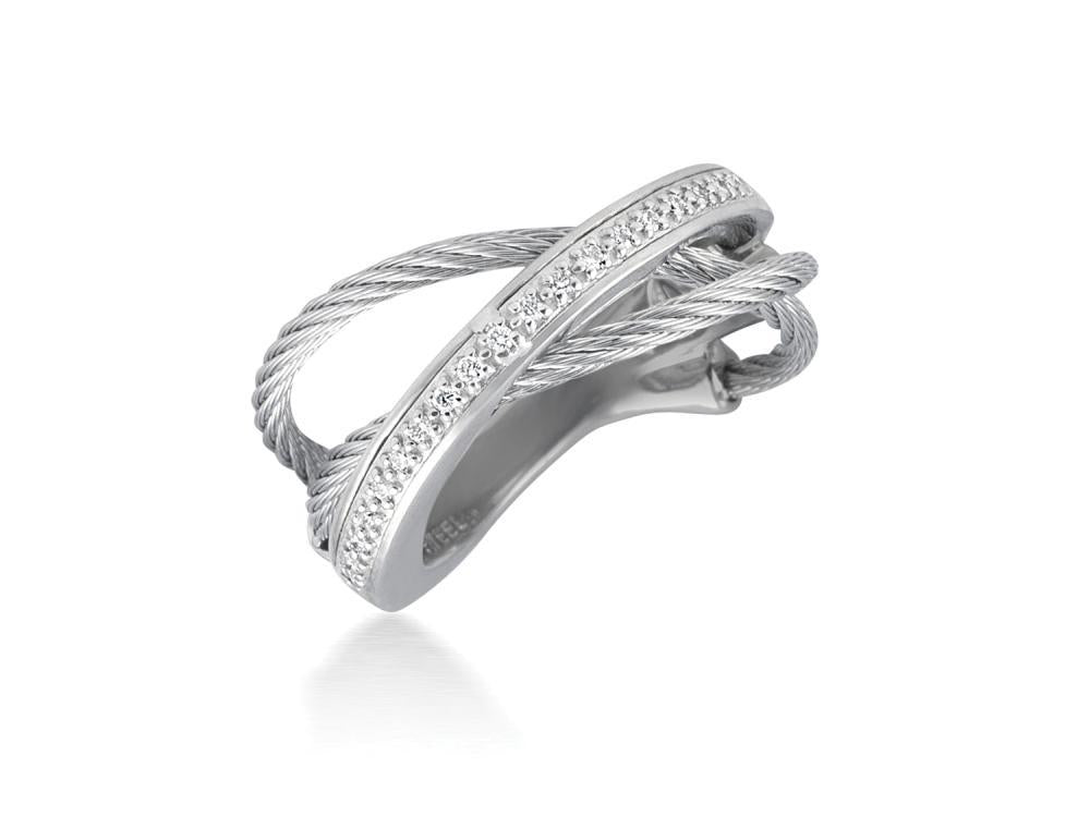 Alor Grey cable, 18 karat White Gold, 0.11 total carat weight Diamonds and stainless steel. Imported.