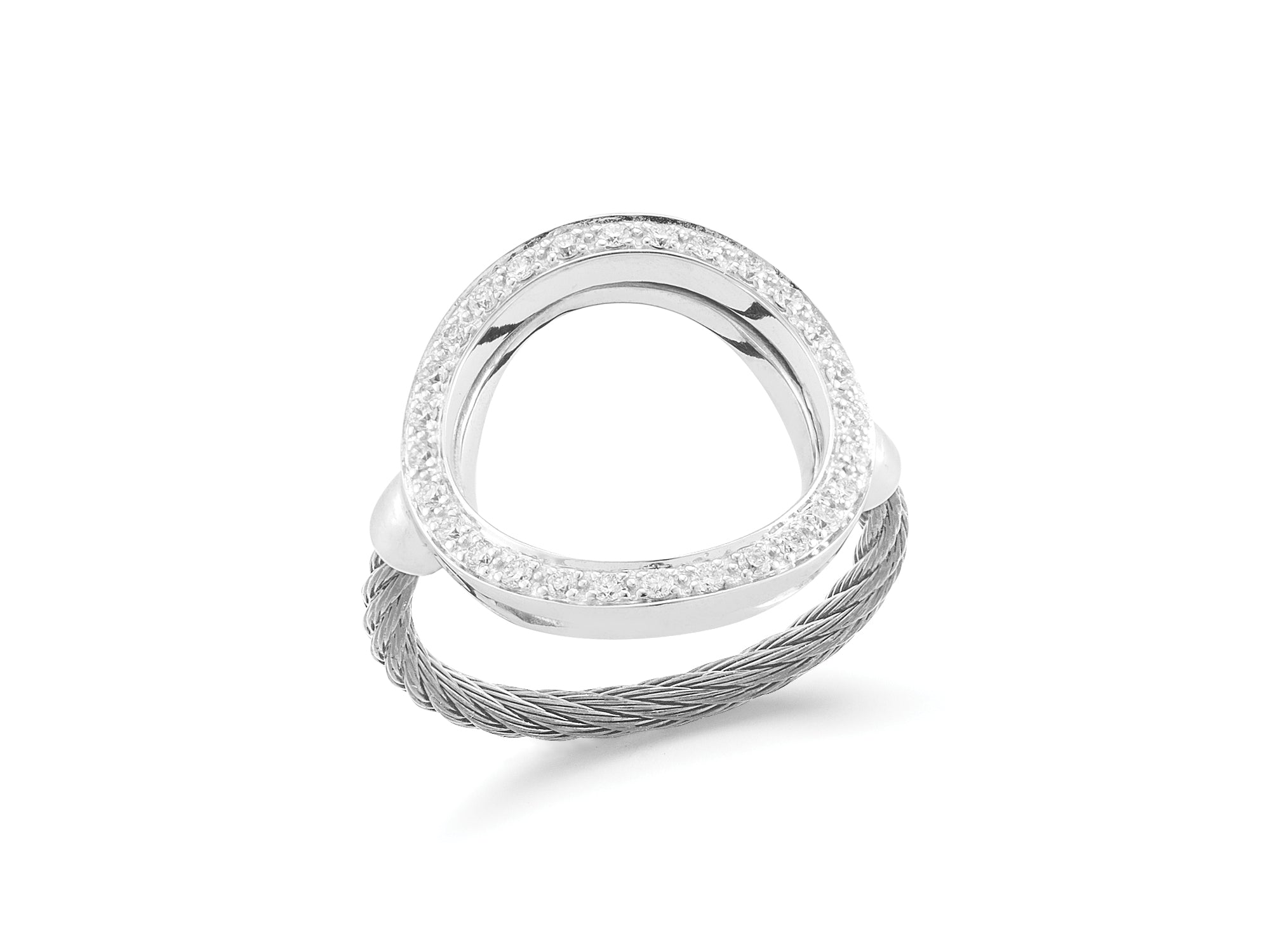 Alor Grey cable, 18 karat White Gold, 0.23 total carat weight Diamonds and stainless steel. Imported.