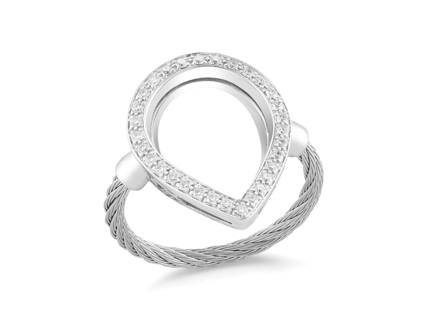 Alor Grey cable, 18 karat White Gold, 0.26 total carat weight Diamonds and stainless steel. Imported.