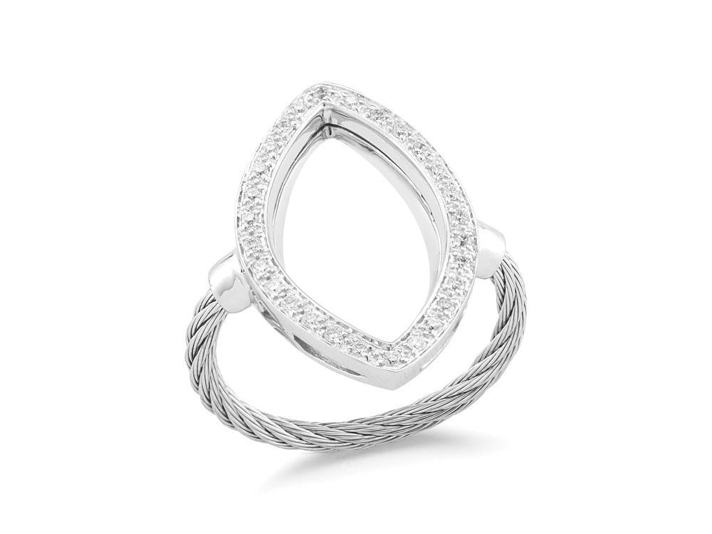 Alor Grey cable, 18 karat White Gold, 0.23 total carat weight Diamonds and stainless steel. Imported.