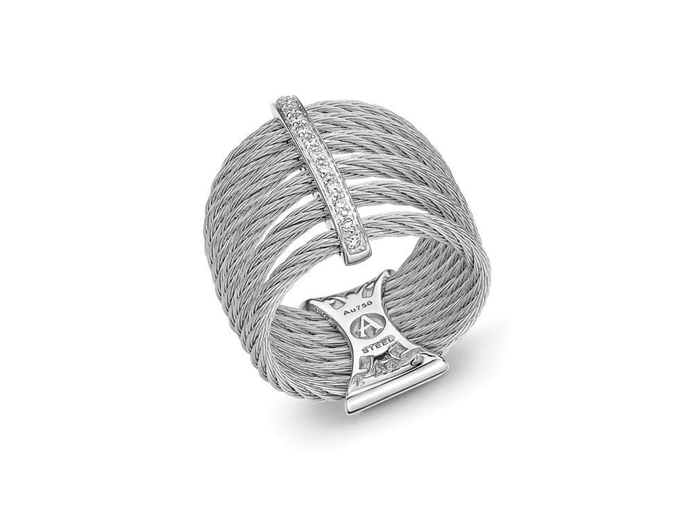 Alor Grey cable, 18 karat White Gold, 0.011 total carat weight Diamonds and stainless steel. Imported.