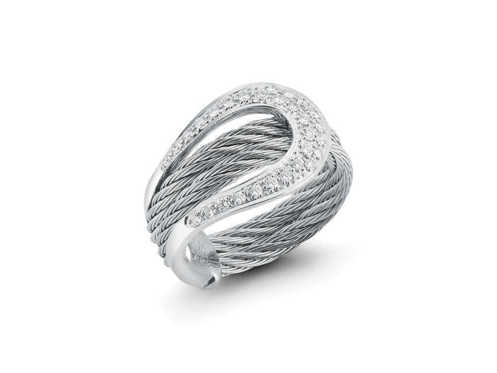 Alor Grey cable 2mm, 18 karat White Gold, 0.26 total carat weight Diamonds and stainless steel. Imported.