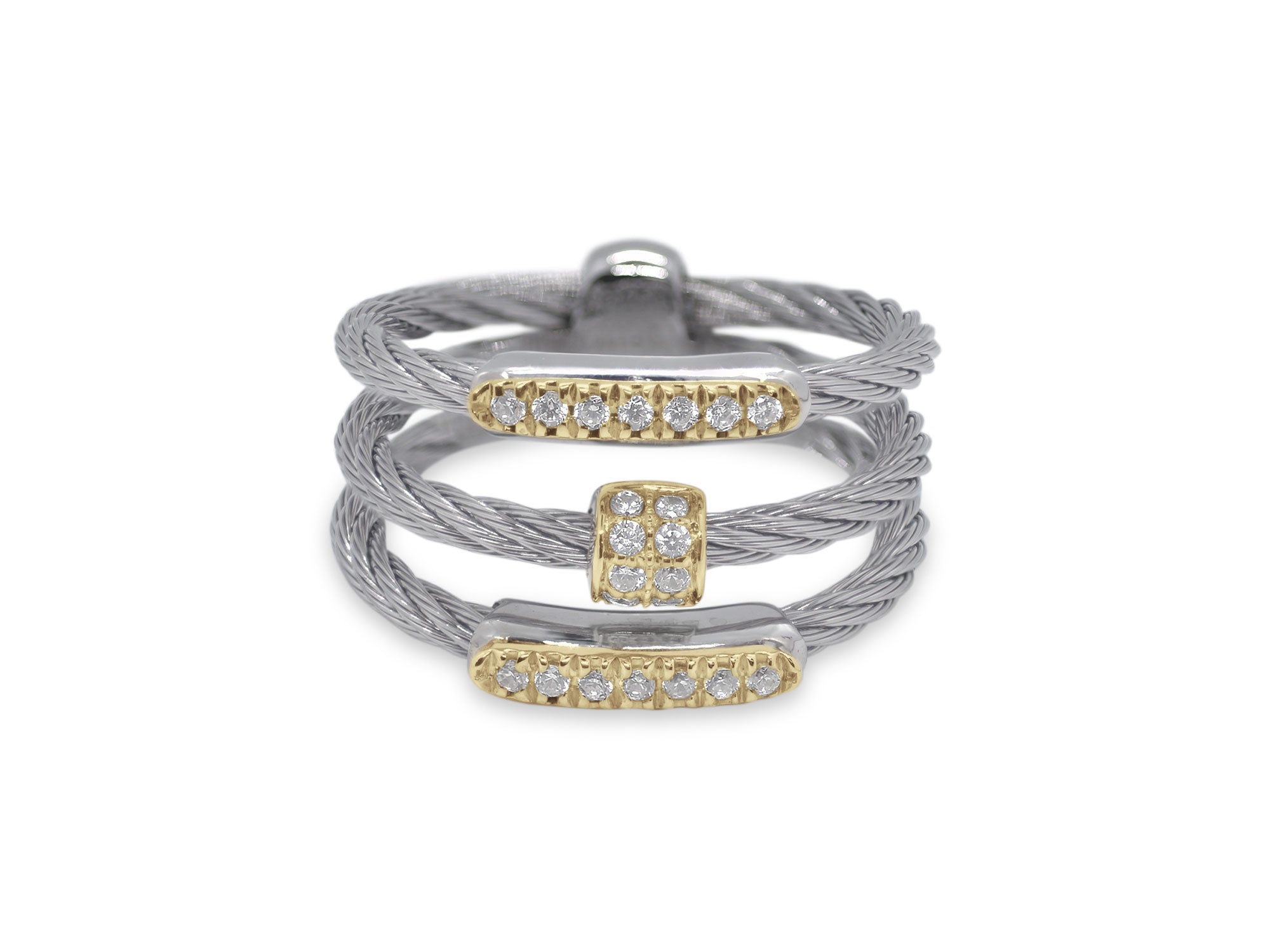 Grey Cable Bar & Barrel Ring with 18kt Yellow Gold & Diamonds