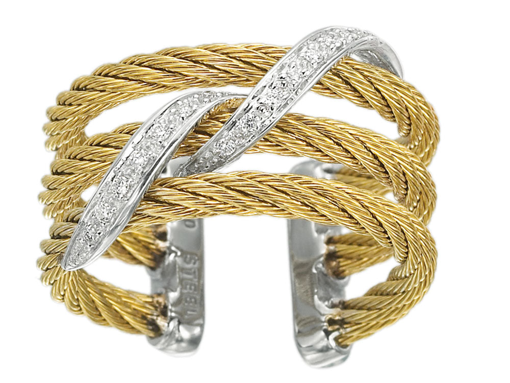 Alor Yellow cable 1 row 2.5 mm and 18 karat White Gold and Diamonds 0.07 total carat weight, stainless steel. Imported.