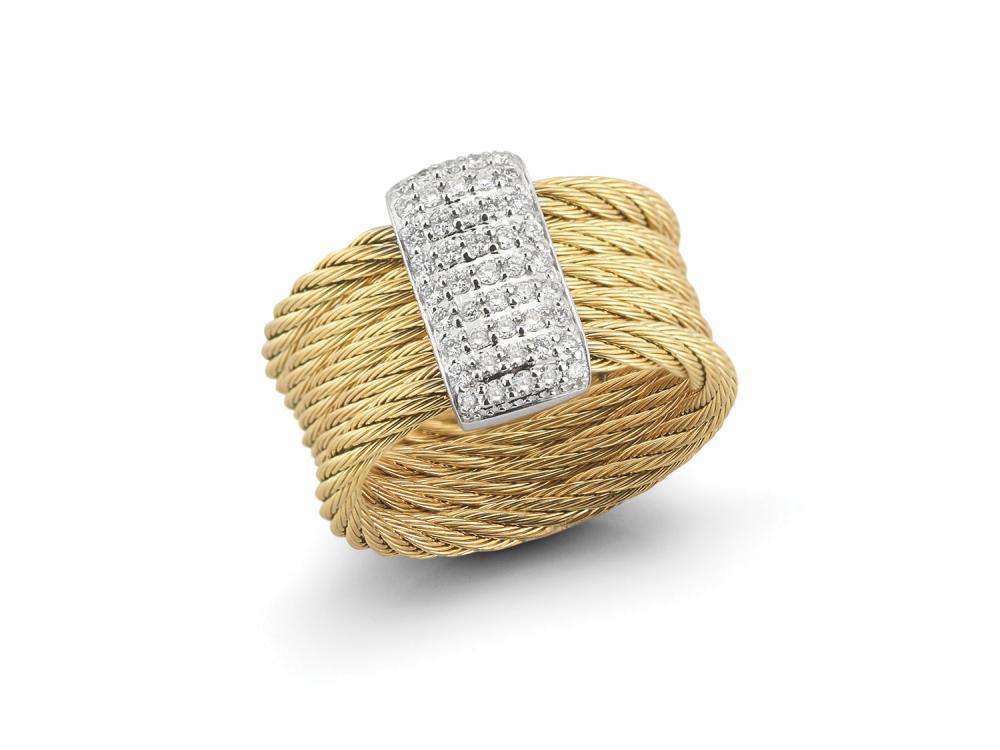Alor Yellow cable 3 row 2mm and 2 row 2.5mm, 18 karat White Gold, 0.41 total carat weight Diamonds with stainless steel. Imported.