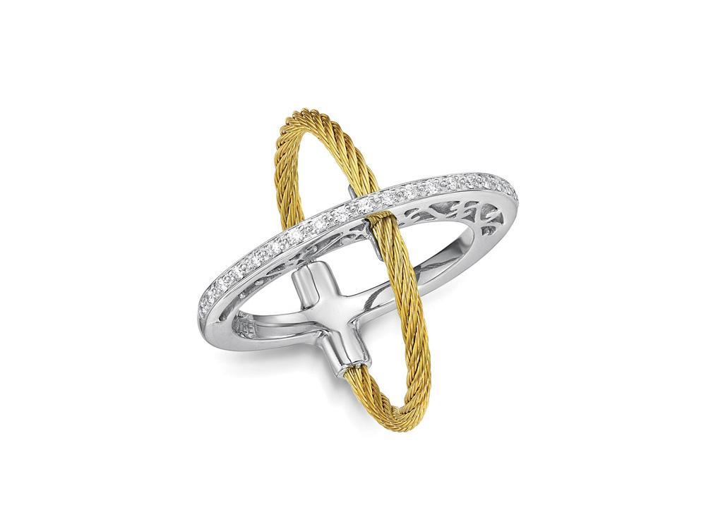 Alor Yellow cable 1 row, 18 karat White Gold, 0.17 total carat weight Diamonds and stainless steel. Imported.