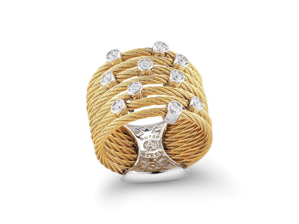 Alor Yellow cable, 18 karat White Gold, 0.22 total carat weight Diamonds with stainless steel. Imported.