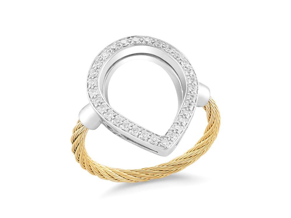 Alor Yellow cable, 18 karat White Gold, 0.26 total carat weight Diamonds with stainless steel. Imported.