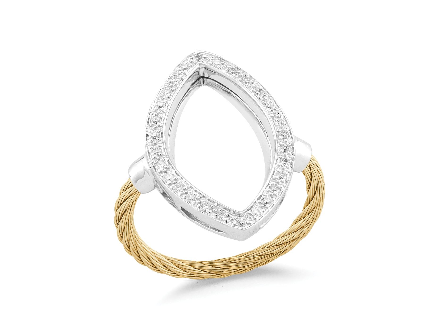 Alor Yellow cable, 18 karat White Gold, 0.23 total carat weight Diamonds with stainless steel. Imported.