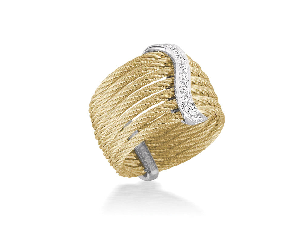 Alor Yellow cable, 18 karat White Gold, 0.10 total carat weight Diamonds and stainless steel. Imported.
