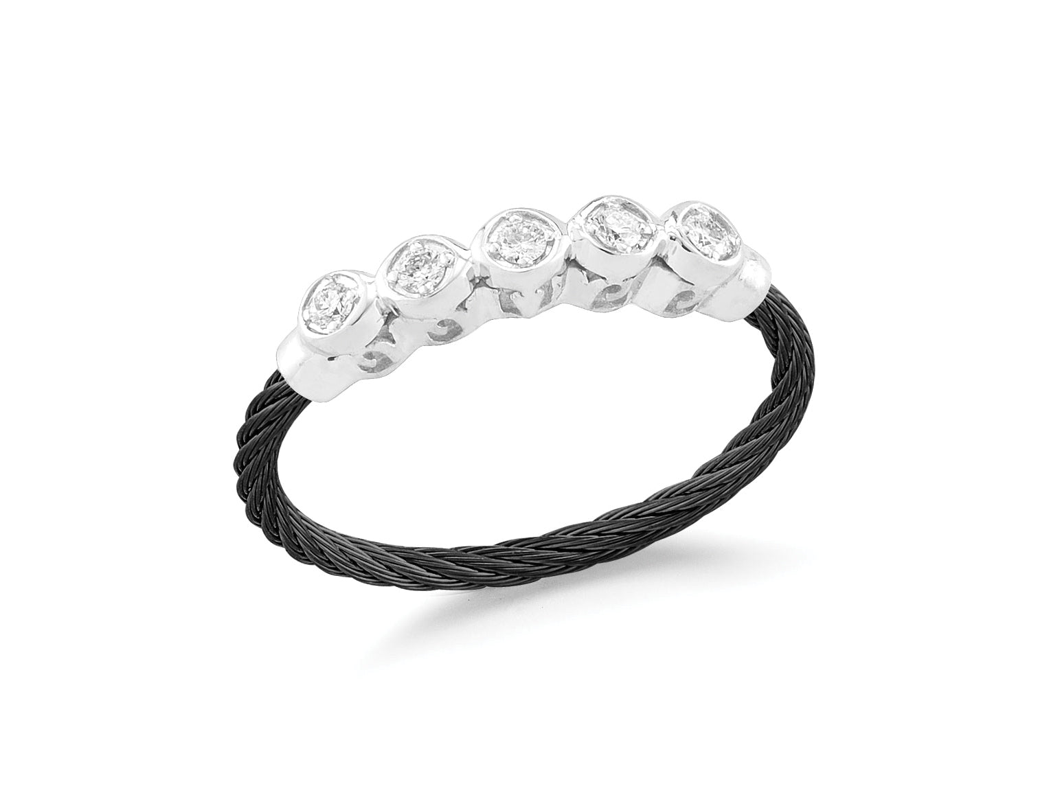 Alor Black cable, 18kt White Gold, 0.11 total carat weight Diamonds and stainless steel. Imported.
