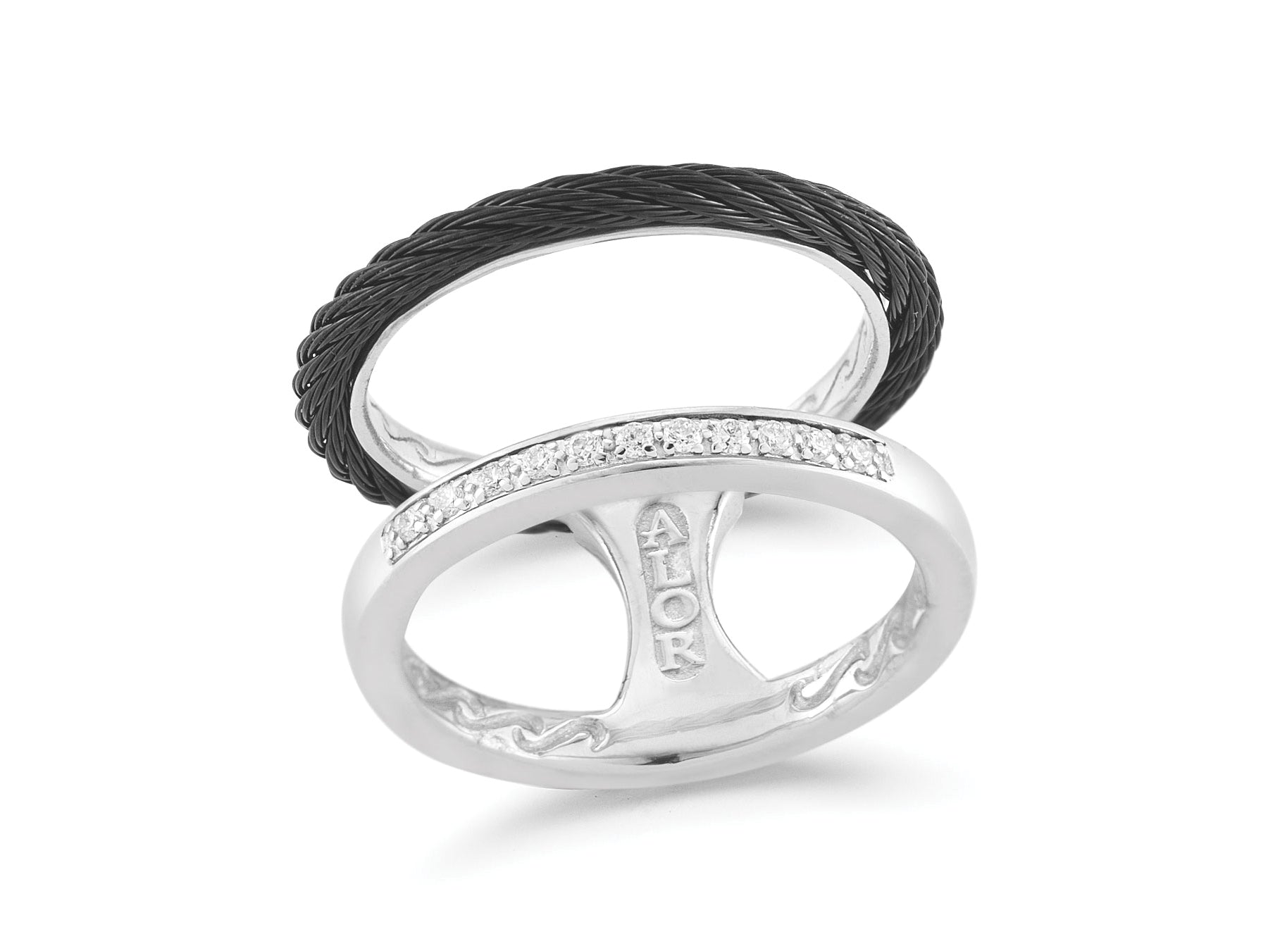 Alor Black cable, 18kt White Gold, 0.09 total carat weight Diamonds and stainless steel. Imported.