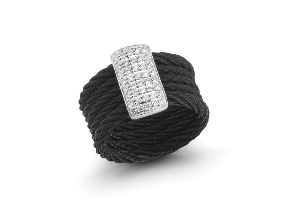 Alor Black cable 2 row 2.5mm 3 row 2mm, 18 karat White Gold, 0.41 total carat weight Diamonds and stainless steel. Imported.