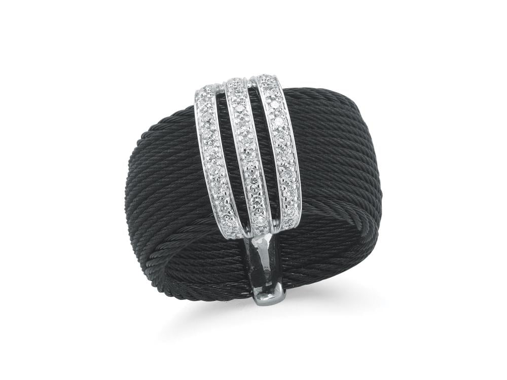 Alor Black cable 0.8mm, 18 karat White Gold, 0.30 total carat weight Diamonds and stainless steel. Imported.