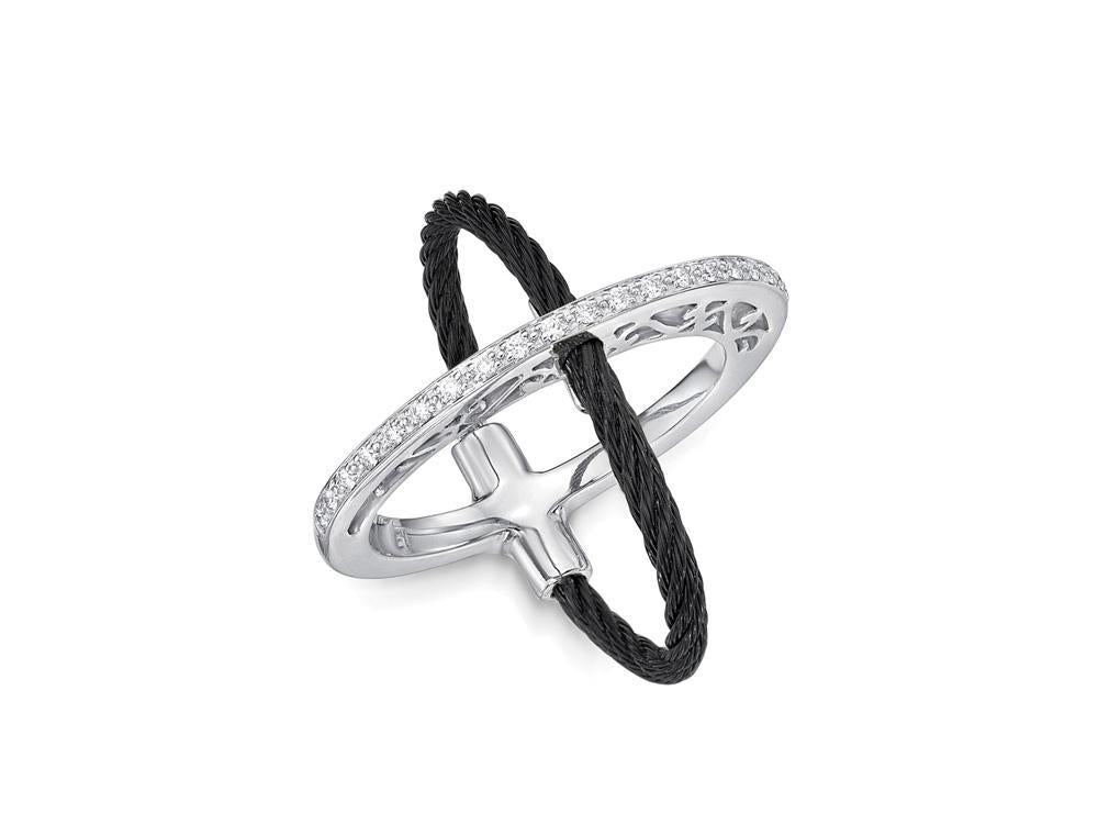 Alor Black cable, 18 karat White Gold, 0.17 total carat weight Diamonds and stainless steel. Imported.