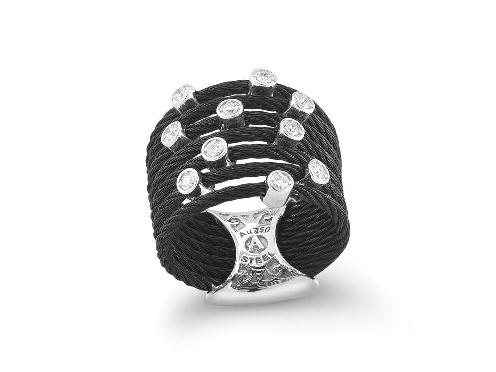 Alor Black cable, 18kt White Gold, 0.22 total carat weight Diamonds and stainless steel. Imported.