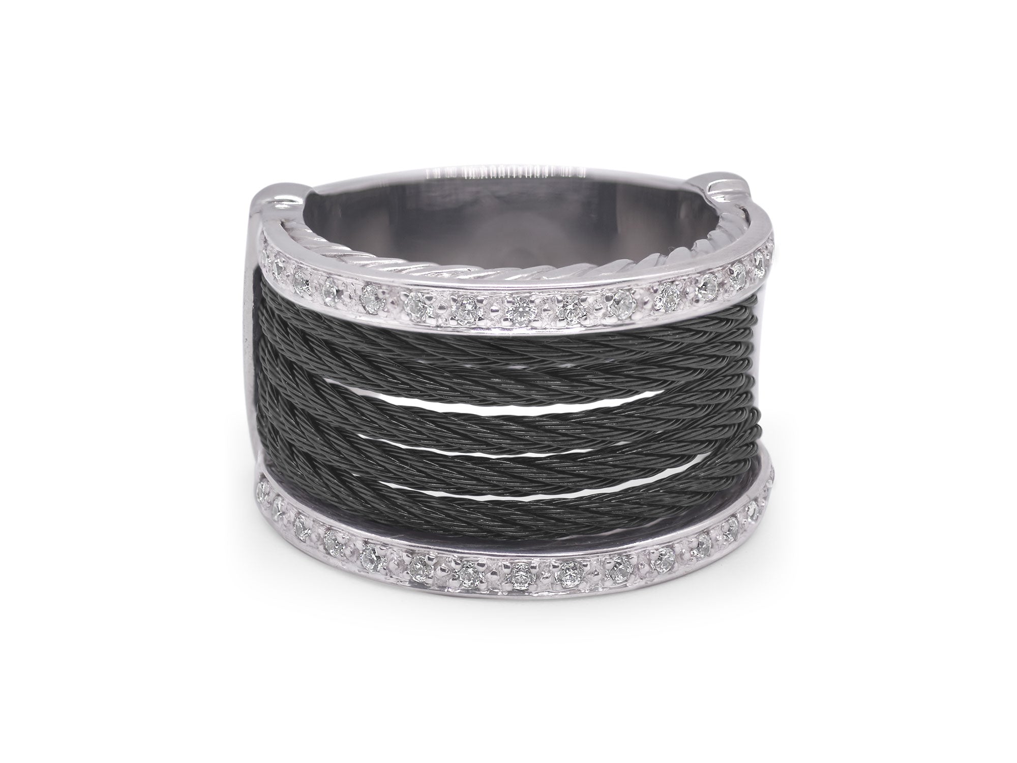 Black Cable 5-Row Concave Ring with 18K Gold & Diamonds